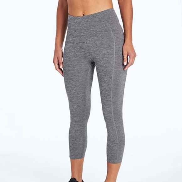 NEW Bally Total Fitness Heather Charcoal Gray Leggings w/ Pocket Cozy Inside Lg - Picture 1 of 3